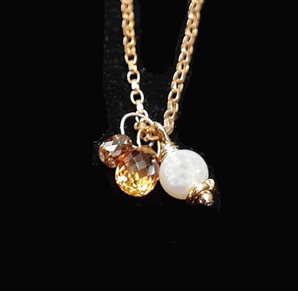 Product Image: MIni-Necklet Cognac Diamond + Sapphire Drop with White Freshwater Pearl