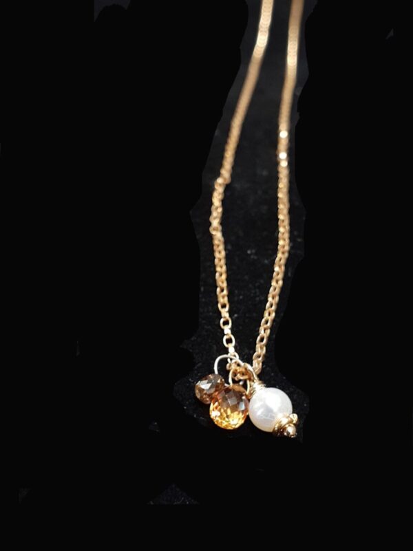 Product Image: MIni-Necklet Cognac Diamond + Sapphire Drop with White Freshwater Pearl