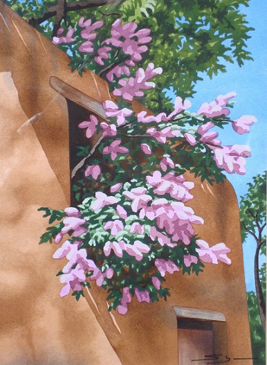 Product Image: ‘Lilacs Spilling from Adobe Window’ painting