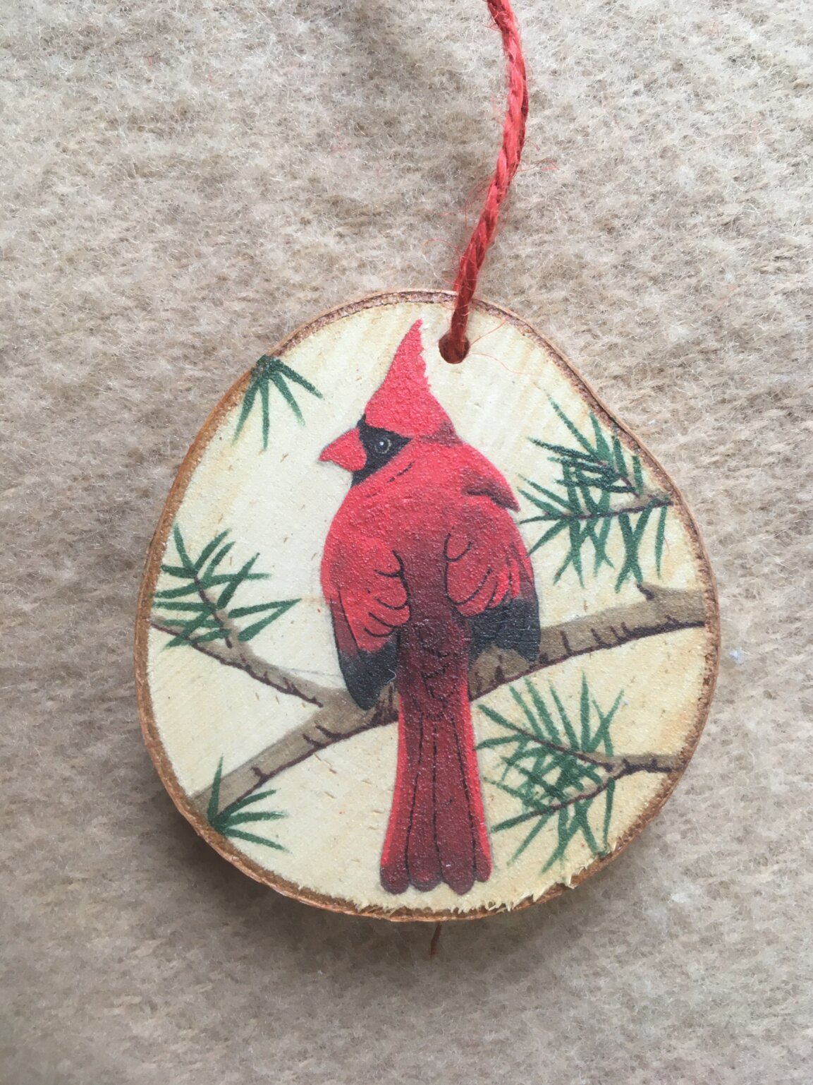 Hand-painted on wood slice Fly Fishing Ornament River Scene Ornament