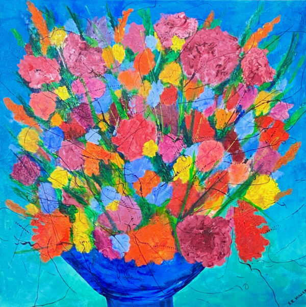 Product Image: “Flowers in Blue Bowl” – Original painting by Sara Miller