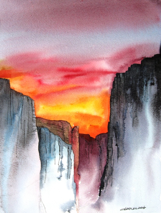 Product Image: Canyon Sunset – Watercolor Painting