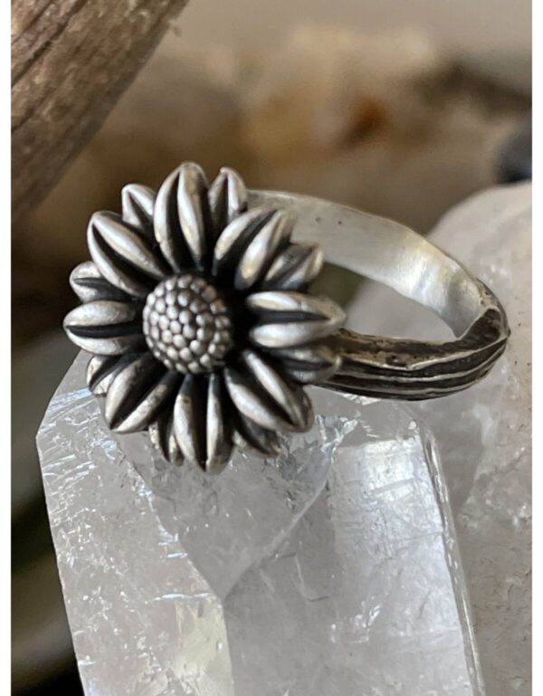 Product Image: Sterling Hand Cast Sunflower on Twig Ring Size 6.5
