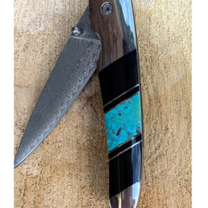 Product Image: Jet & Turquoise Damascus 4″ Linerlock Knife