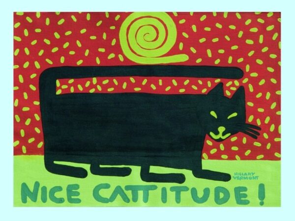 Product Image: Black Cat Nice Cattitude Print or 4 notecards copyright Hillary Vermont