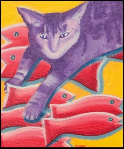 Product Image: Purple Cat The Cat Who Fell In 8.5″ x 11″ print or 4 note cards