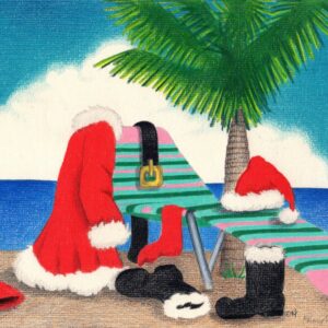 Product Image: Original Drawing Southernmost Santa 1984 MOMA Christmas Card Collection Original Art Copyright Hillary Vermont