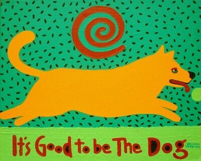 Product Image: Yellow Dog It’s Good to be The Dog giclee or 4 note cards copyright Hillary Vermont