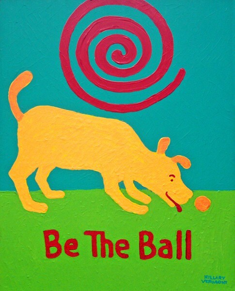 Product Image: Be the Ball Yellow Dog art print or 4 notecards copyright Hillary Vermont