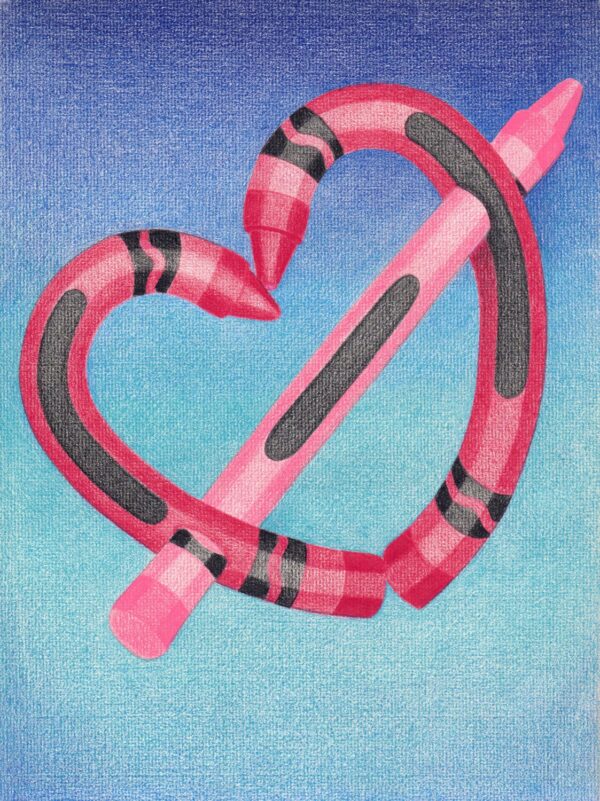 Product Image: Crayon Love giclee print or 4 notecards from original Prismacolor drawing copyright Hillary Vermont
