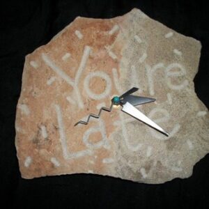 Product Image: You’re Late Sandstone Wall Clock 8″ copyright Hillary Vermont