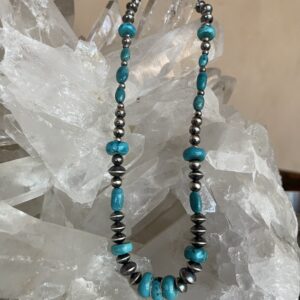 Product Image: 18” SS Oxidized Beads w Disk Turquoise Necklace