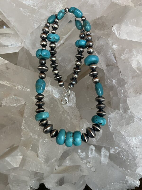 Product Image: 18” SS Oxidized Beads w Disk Turquoise Necklace