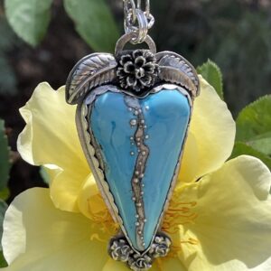 Product Image: Blue Heart Lampwork with Rose Leaves Necklace