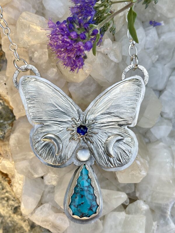 Product Image: Butterfly Necklace w/ Turquoise Moonstone Sapphire