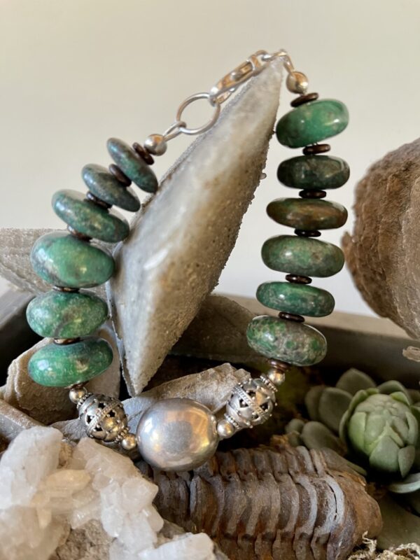 Product Image: Large Turquoise Disk Beads With Sterling Bracelet