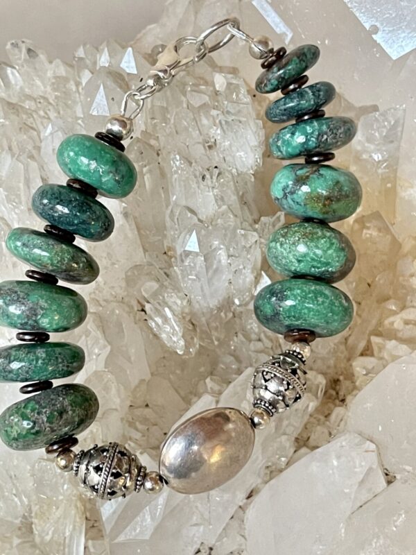 Product Image: Large Turquoise Disk Beads With Sterling Bracelet