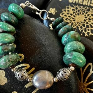 Product Image: Large Turquoise Disk Beads With Sterling Bracelet