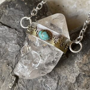 Product Image: Quartz Crystal Skull Necklace Turquoise Fire Bezel