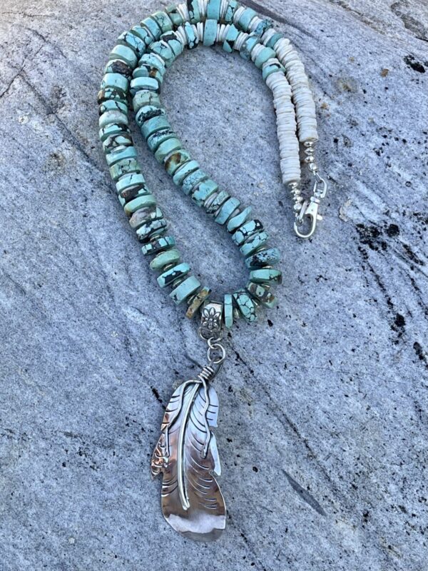 Product Image: Sterling Feather Turquoise Disk Necklace
