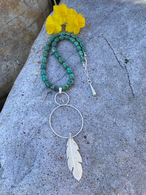 Product Image: Turquoise Sterling Circle Feather Necklace