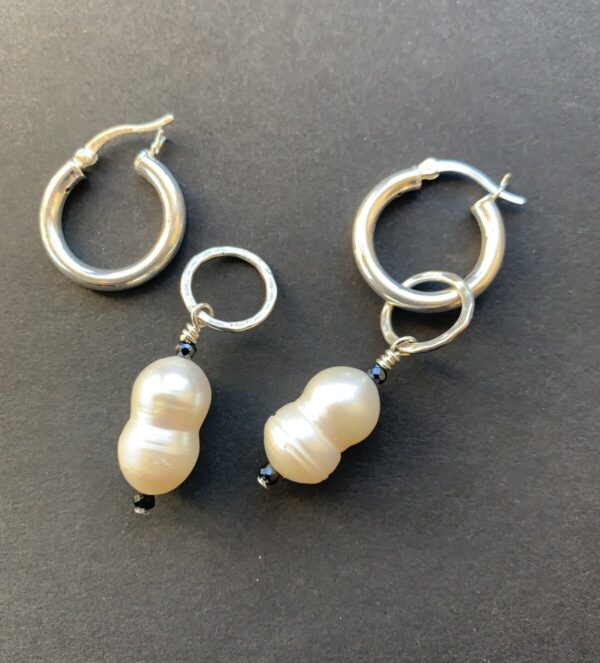 Product Image: Double Pearl and Sterling Hoop Earrings