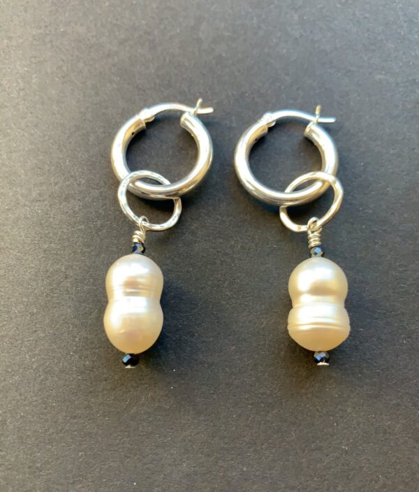 Product Image: Double Pearl and Sterling Hoop Earrings