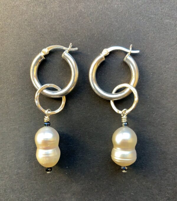 Product Image: Double Pearl and Sterling Hoop Earrings