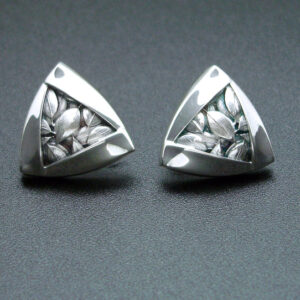Product Image: “Triangle Leaf Swirl” Silver Earrings