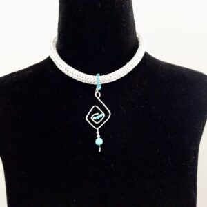 Product Image: White Leather Necklace with Turquoise Beaded Pendant