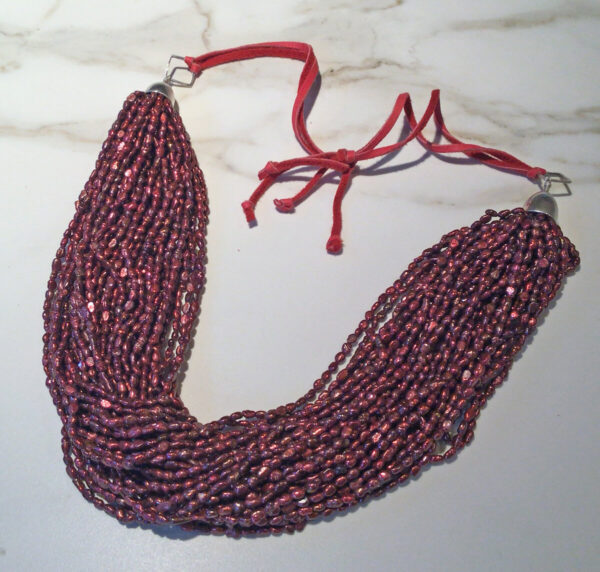 Product Image: Red Freshwater Pearl Torsade With Silver on Pink Leather