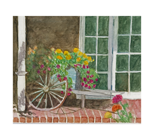 Product Image: “Canyon Road Flower Cart”, original framed watercolor