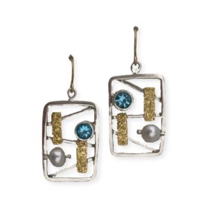 Product Image: 22KY Gold & SS Earrings with Blue Topaz and Pearl