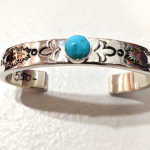Product Image: Sterling hand stamped with Sleeping Beauty Turquoise cuff by Jennifer Medina