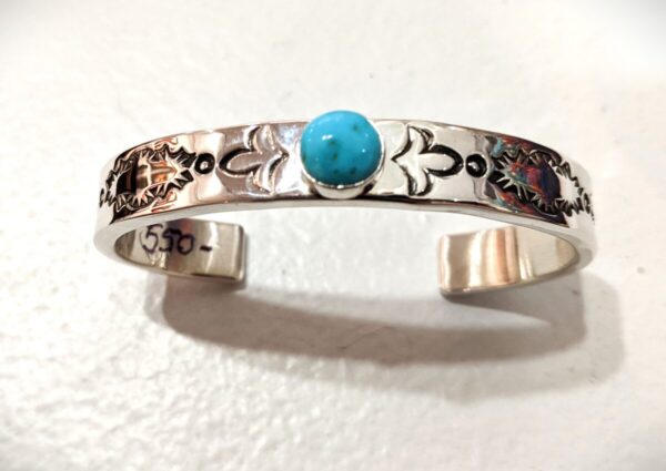 Product Image: Sterling hand stamped with Sleeping Beauty Turquoise cuff by Jennifer Medina