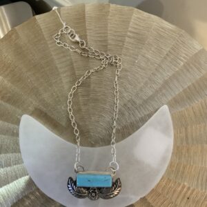 Product Image: Kingman Turquoise Bar w/ SS Flower & Leaves Necklace