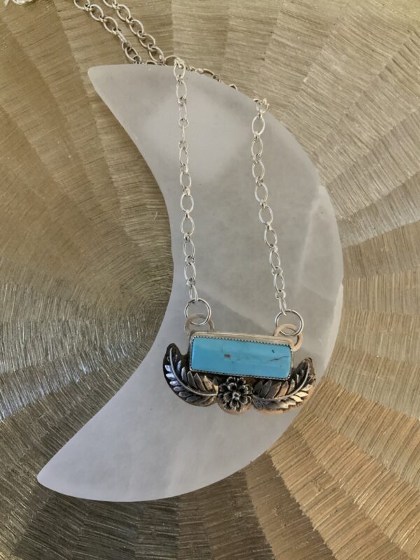 Product Image: Kingman Turquoise Bar w/ SS Flower & Leaves Necklace