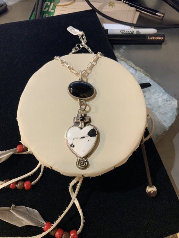 Product Image: Necklace White Buffalo Turq Heart & Onyx