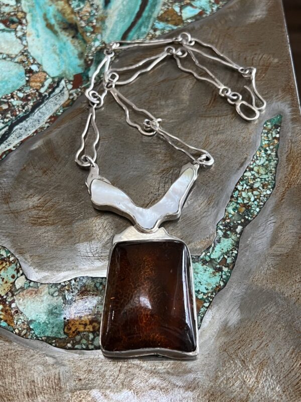 Product Image: Amber and Mother of Pearl Sterling Necklace