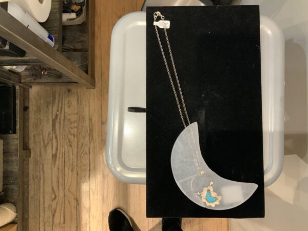 Product Image: Kingman Turquoise Moon Sterling Silver Pendant, Stars, Ball Chain 18″ Necklace