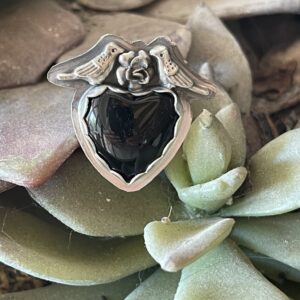 Product Image: Black Onyx Heart Ring Birds Flower Size 7
