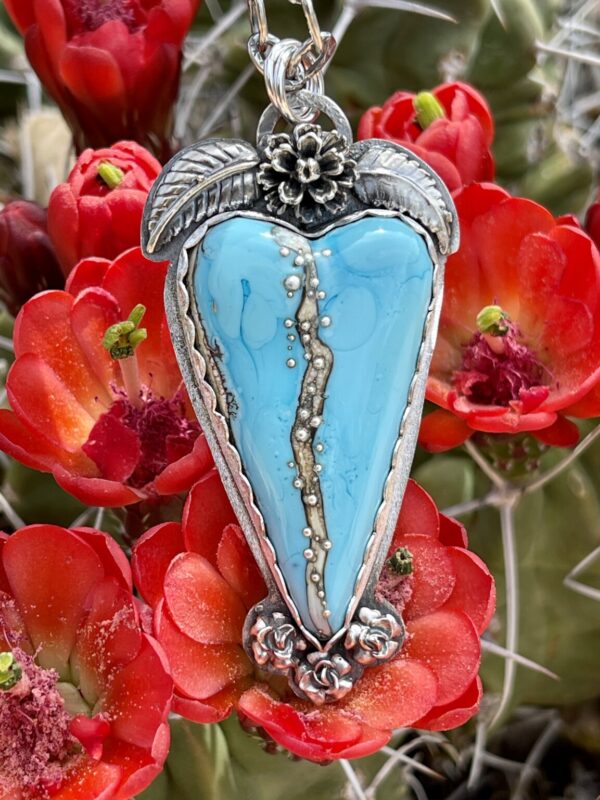 Product Image: Blue Heart Lampwork w/ Rose Leaves Necklace
