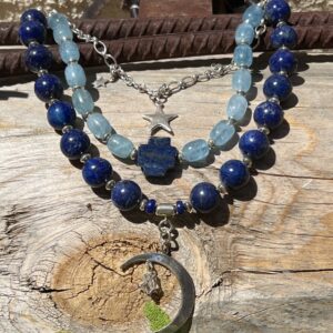 Product Image: Lapis / Aquamarine Moon Star Leather Necklace