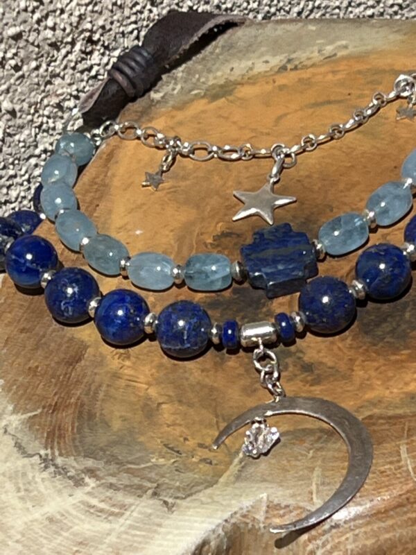 Product Image: Lapis / Aquamarine Moon Star Leather Necklace
