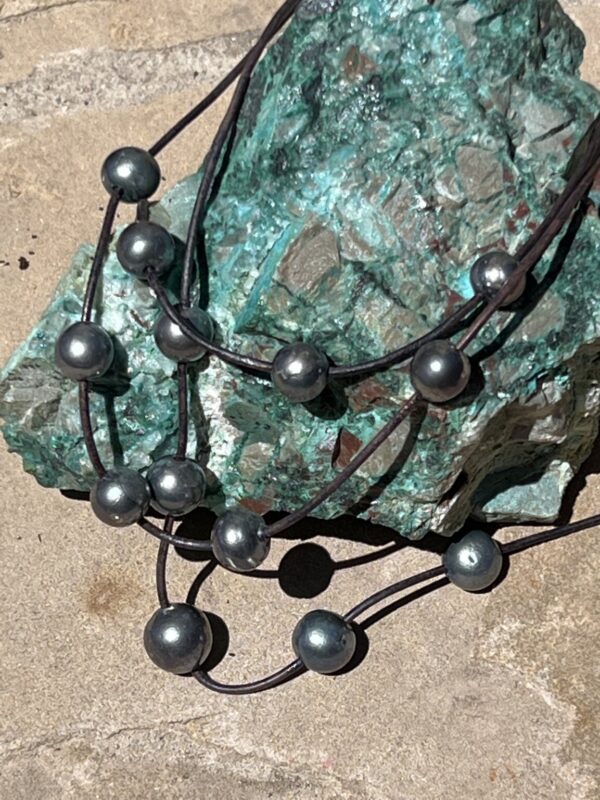 Product Image: Pearl 12-16mm Triple Leather Necklace – AC