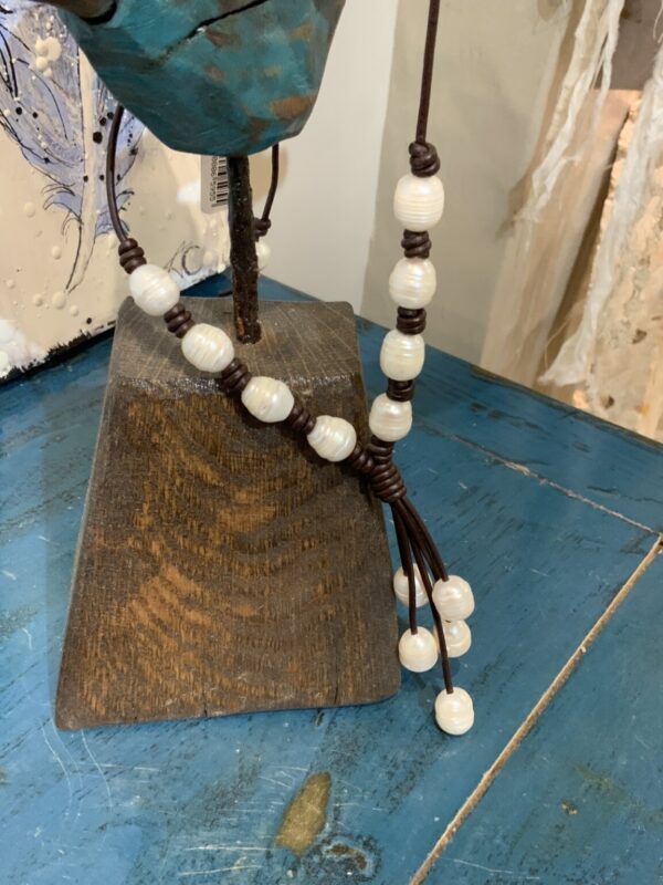 Product Image: Freshwater Pearl Knotted Leather Necklace Tassel Small