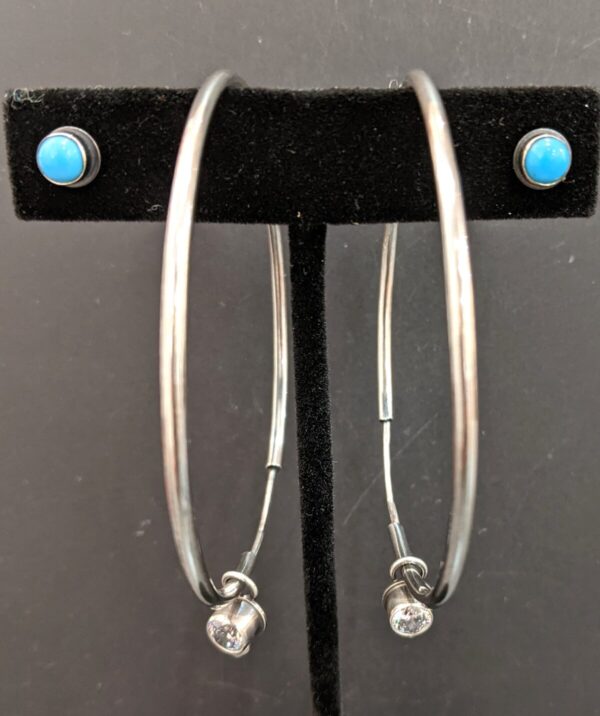 Product Image: “Sparkle Hoop and Turquoise Stud Earrings” by Shasta Brooks