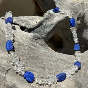 Product Image: Necklace Herkimer Diamond w/ Lapis Lazuli Hand Chiseled Beads & SS