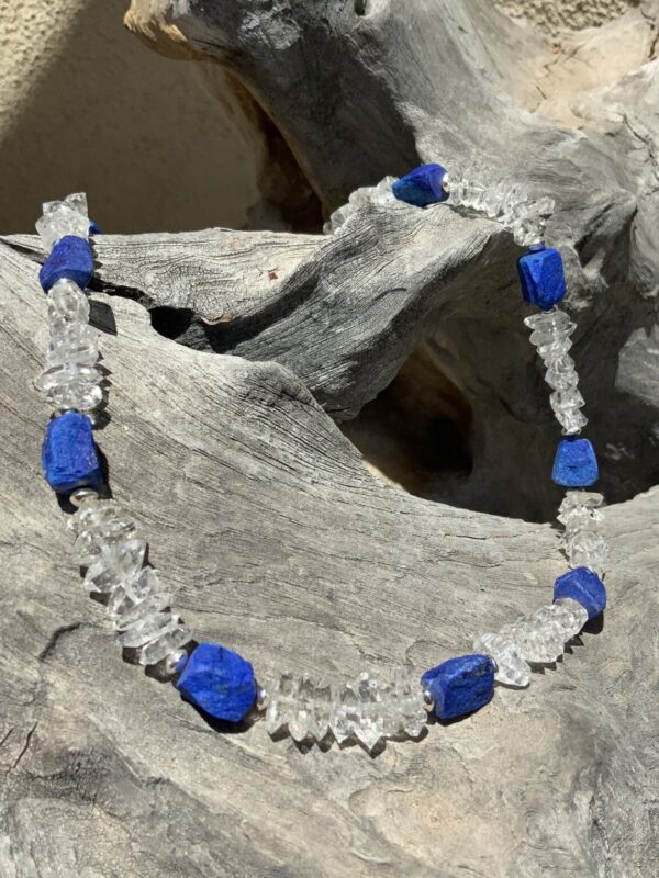Product Image: Necklace Herkimer Diamond w/ Lapis Lazuli Hand Chiseled Beads & SS