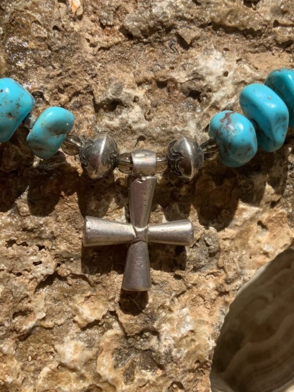 Product Image: 18” SS Oxidized Beads w Turquoise 3 Crosses Necklace